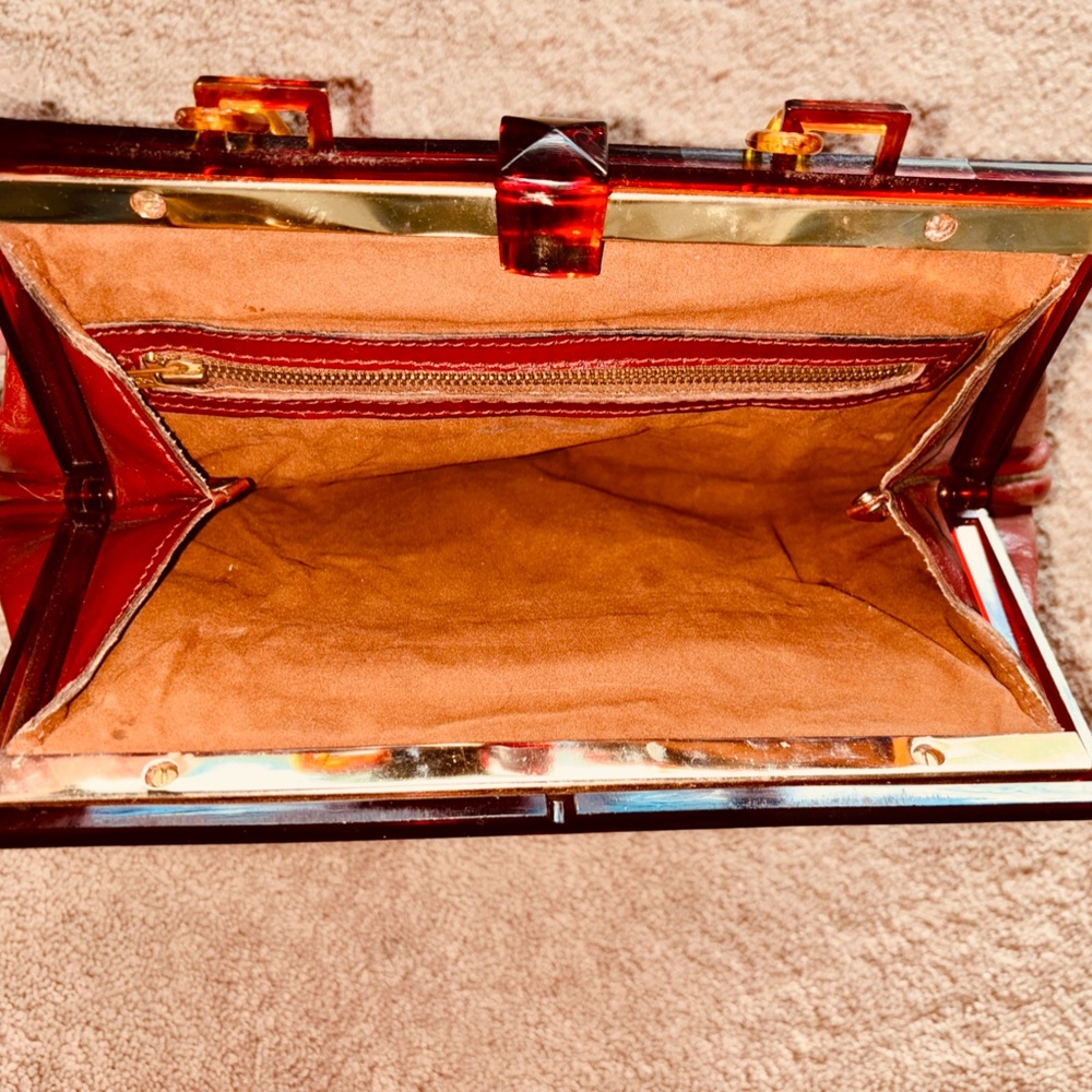 Vintage Leather Purse with "Alligator" Skin Applique - Picture 5 of 7